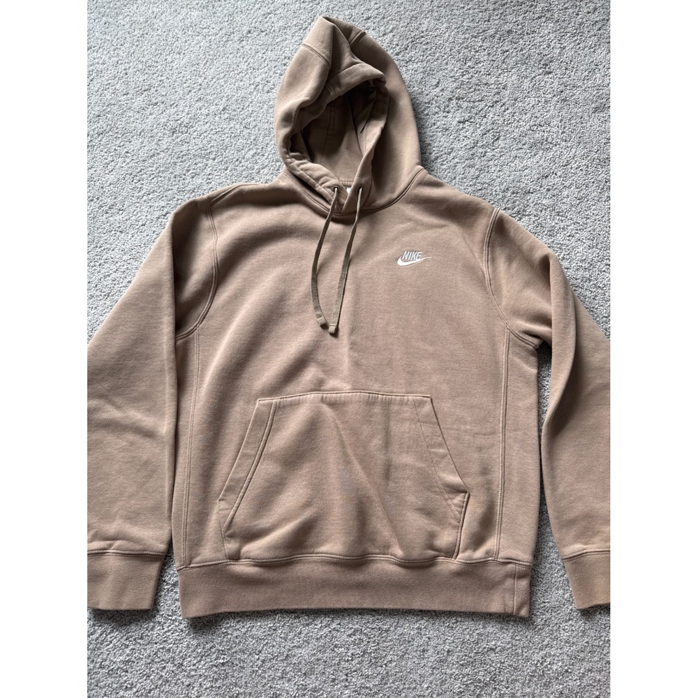 Nike Sportswear Club Fleece Hoodie Tan Khaki Beige Embroidered Logo Womens Small